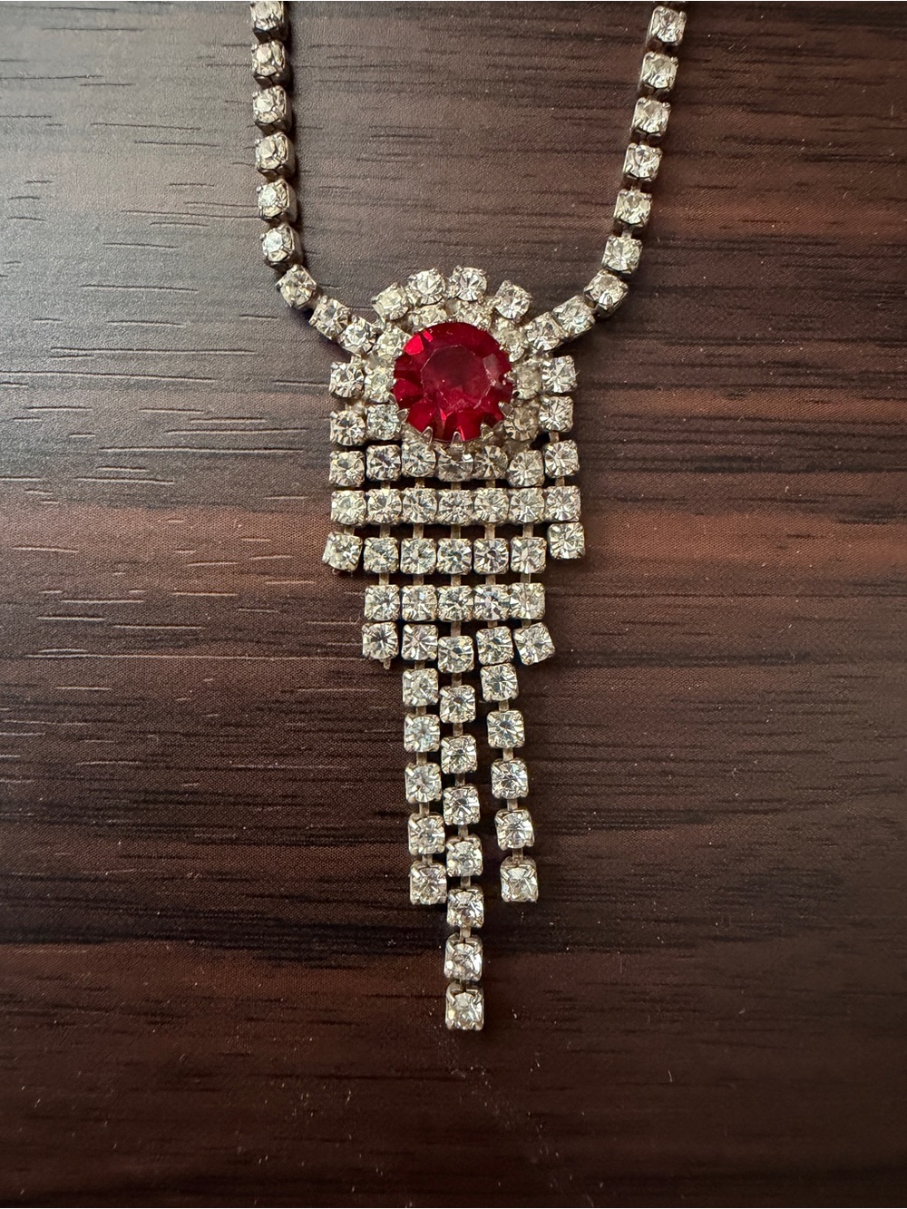 Red Fashion Crystal Drop Statement Necklace & Earring Jewelry Set